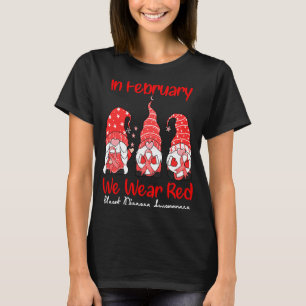 T-shirt En Février Nous Portons Rouge Trois Gnomes Maladie