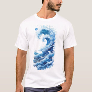T-Shirt en graphisme bleu Ocean Waves