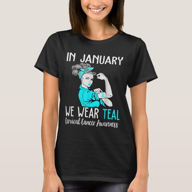 T-shirt En Janvier Nous Portons Turquoise Pour Le Cervical (Devant)