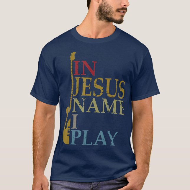 T-shirt En Jésus Nom Je Joue Guitare (Devant)