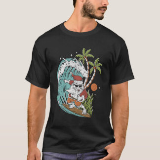 T-shirt En Juillet Hawaii Surf Hawaiian Père Noël Surfer