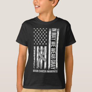 T-shirt En Mai Nous Portons Gris Cerveau Gris Ribbon Cance