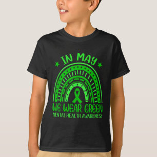T-shirt En Mai Nous Portons Vert Rainbow Ribbon Santé Ment