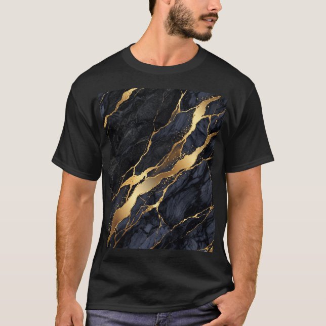 T-Shirt en marbre abstrait or noir Luxe esthétique (Devant)