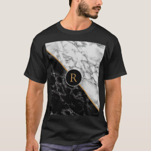 T-shirt en marbre noir blanc avec votre lettre
