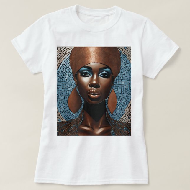 T-shirt en mosaïque de cuivre bleu femme noire (Design devant)