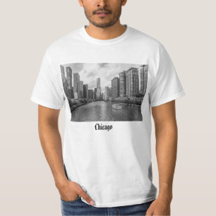T-Shirt En Niveaux De Gris De La Rivière Chicago E