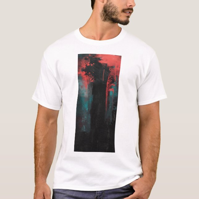 T-shirt en noir et rouge Abstrait (Devant)