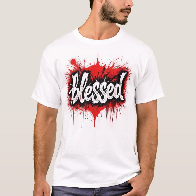 T-shirt en noir & rouge gras "béni" (Devant)