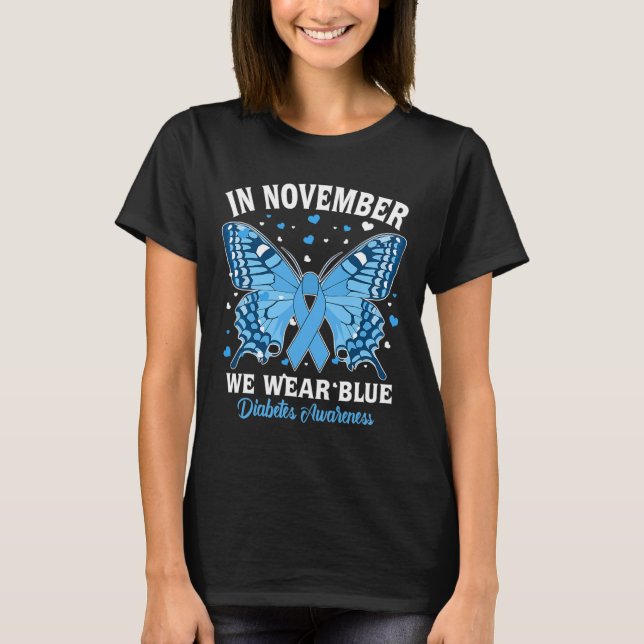 T-shirt En Novembre, Nous Portons Bleu Diabète Sensibilisa (Devant)