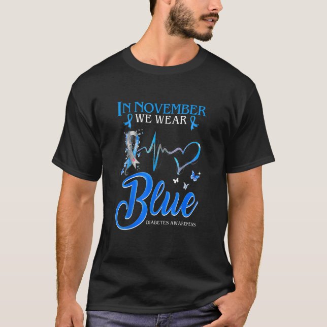T-shirt En Novembre Nous Portons Bleu Heartbeat Diabetes A (Devant)