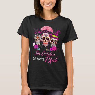 T-shirt en octobre je porte le crâne rose halloween