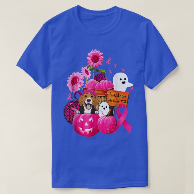 T-shirt En Octobre Nous Portons Beagle Rose Cancer du sein (Design devant)