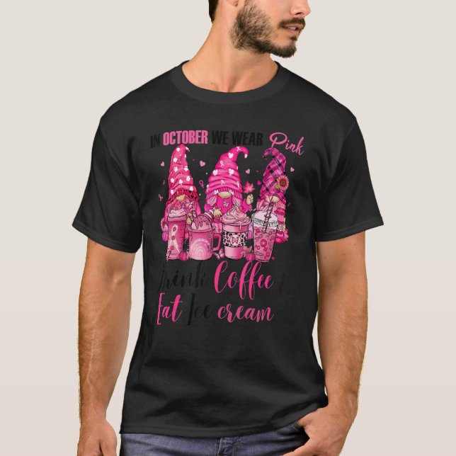 T-shirt En Octobre Nous Portons Boire Rose Café & Manger G (Devant)
