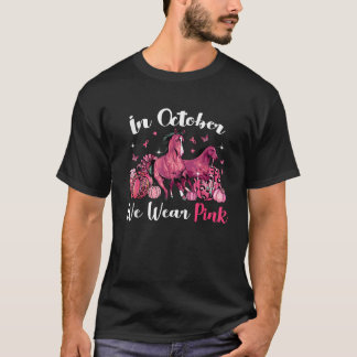 T-shirt En Octobre Nous Portons Cheval Rose Citrouille Léo