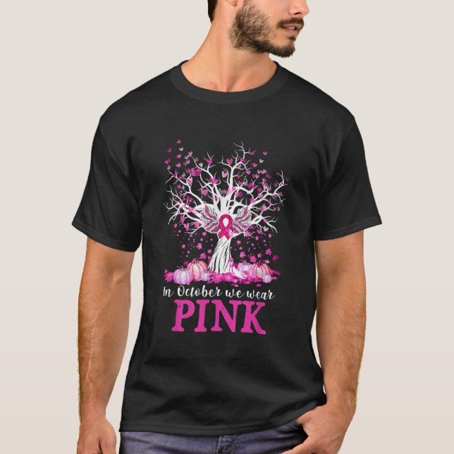 T-shirt En Octobre Nous Portons Citrouille Rose Arbre Canc (Devant)