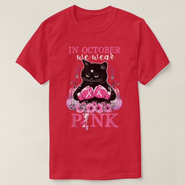T-shirt En Octobre Nous Portons Citrouille Rose Chat Cance (Design devant)