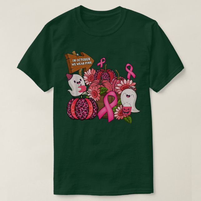 T-shirt En Octobre Nous Portons Des Fantômes Roses Citroui (Design devant)