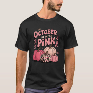 T-shirt En Octobre Nous Portons Imprimé Rose Citrouille Lé