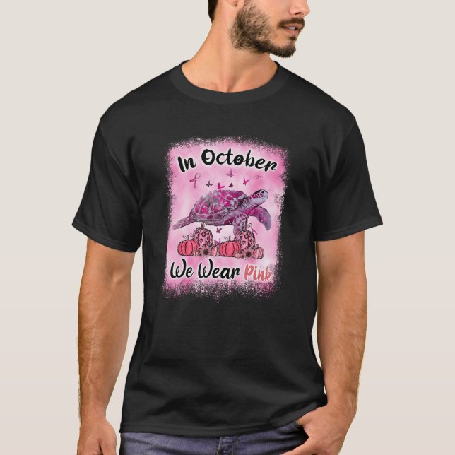 T-shirt En Octobre Nous Portons La Tortue Rose Cancer Du S (Devant)