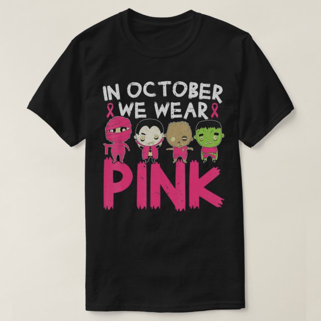 T-shirt En Octobre Nous Portons Le Cancer Du Sein Rose Hal (Design devant)