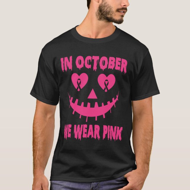 T-shirt En Octobre Nous Portons Le Cancer Du Sein Rose Hal (Devant)