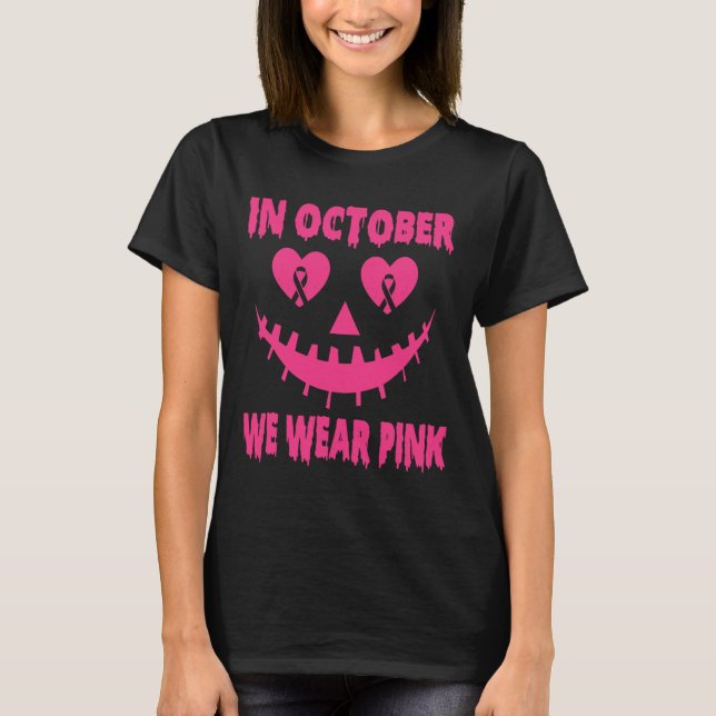 T-shirt En Octobre Nous Portons Le Cancer Du Sein Rose Hal (Devant)