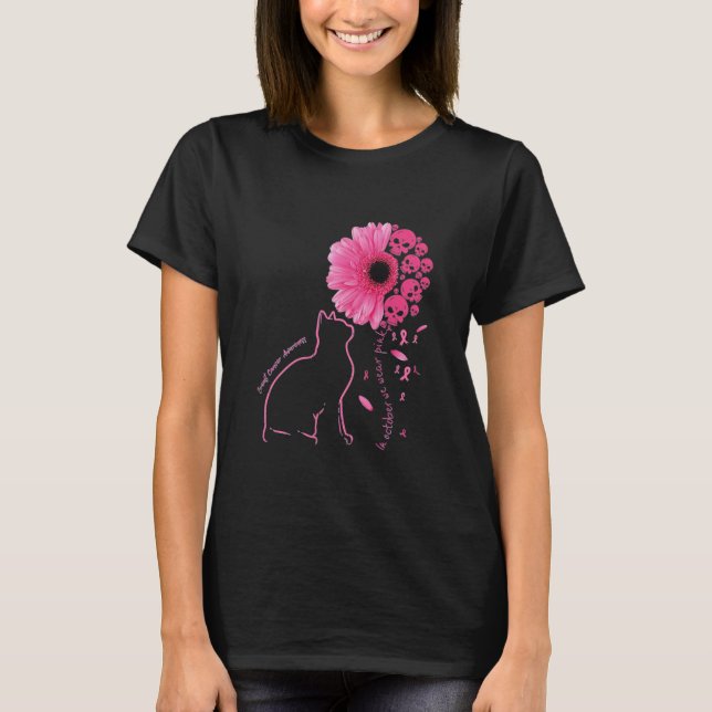 T-shirt En Octobre Nous Portons Le Chat Rose Cancer Du Sei (Devant)