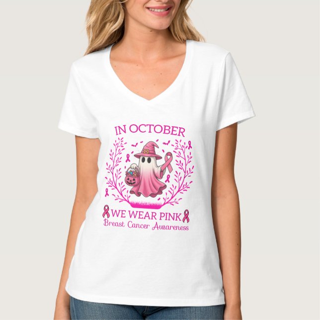 T-shirt En Octobre Nous Portons Le Ghost Ghost Witch Cance (Devant)