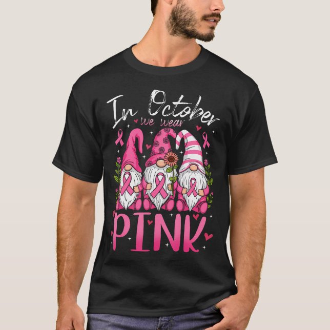 T-shirt En Octobre Nous Portons Le Ruban Rose Gnomes Femme (Devant)
