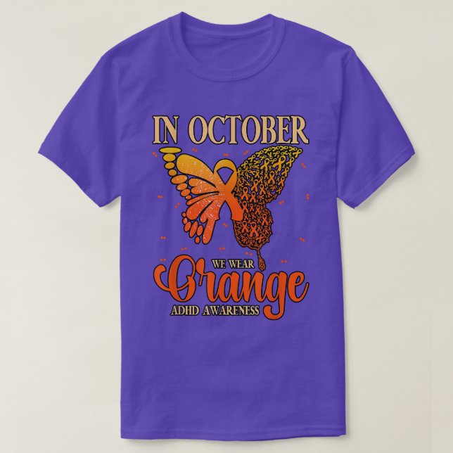 T-shirt En Octobre Nous Portons Orange ADHD 846 (Design devant)
