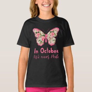 T-shirt En octobre nous portons papillon rose floral migno