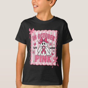 T-shirt En Octobre Nous Portons Pink Bow Ghost Cancer Du S