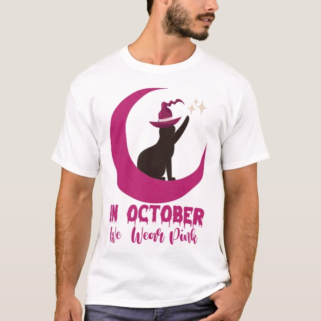 T-shirt En Octobre Nous Portons Pink Cat Cerveau Cancer La (Devant)