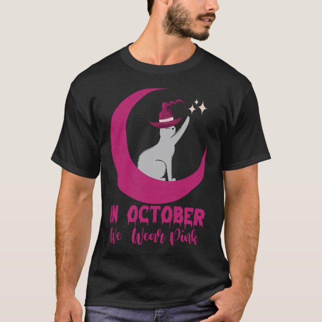 T-shirt En Octobre Nous Portons Pink Cat Cerveau Cancer La (Devant)