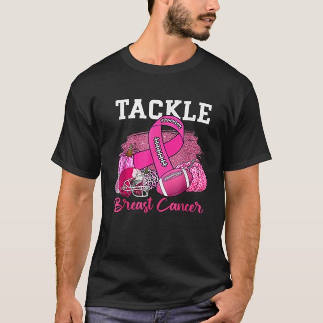 T-shirt En Octobre Nous Portons Pink Football Citrouille L (Devant)