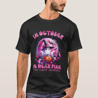 T-shirt En Octobre Nous Portons Pink Ghost Boo Cancer Du S