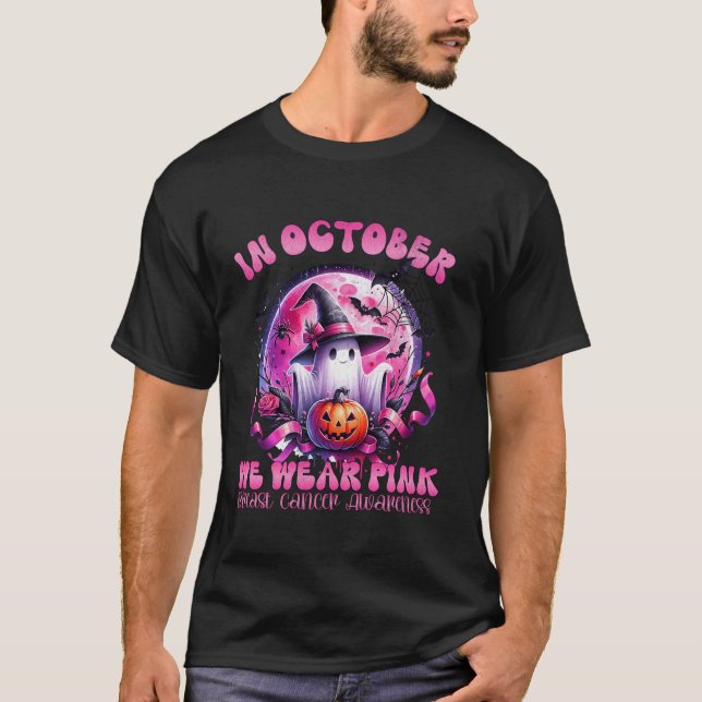 T-shirt En Octobre Nous Portons Pink Ghost Boo Cancer Du S (Devant)