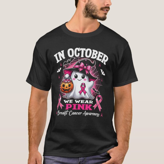 T-shirt En Octobre Nous Portons Pink Ghost Cancer du Sein  (Devant)