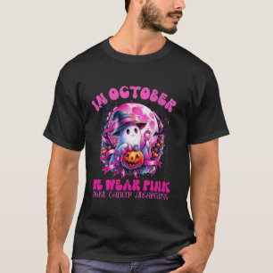 T-shirt En Octobre Nous Portons Pink Ghost Sorcier Casquet