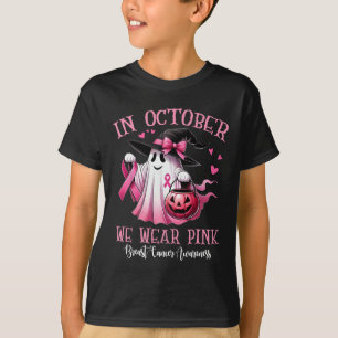 T-shirt En Octobre Nous Portons Pink Ghost Witch Halloween