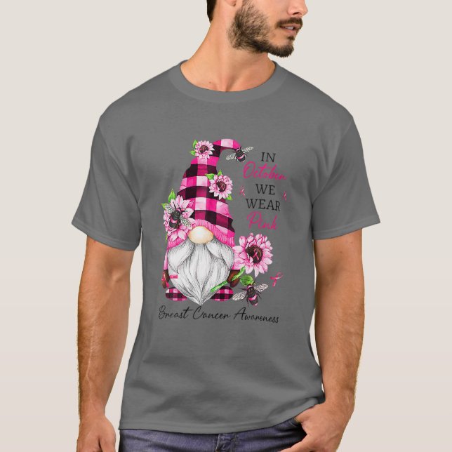 T-shirt En Octobre Nous Portons Pink Gnome Certifié Cancer (Devant)