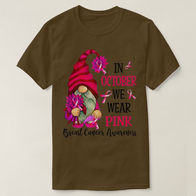 T-shirt En Octobre Nous Portons Pink Gnome Certifié Cancer (Design devant)