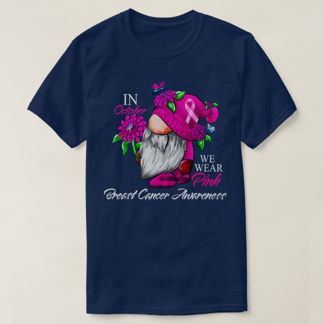 T-shirt En Octobre Nous Portons Pink Gnome Certifié Cancer (Design devant)