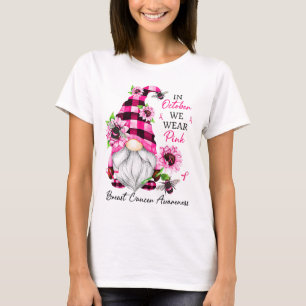 T-shirt En Octobre Nous Portons Pink Gnome Certifié Cancer