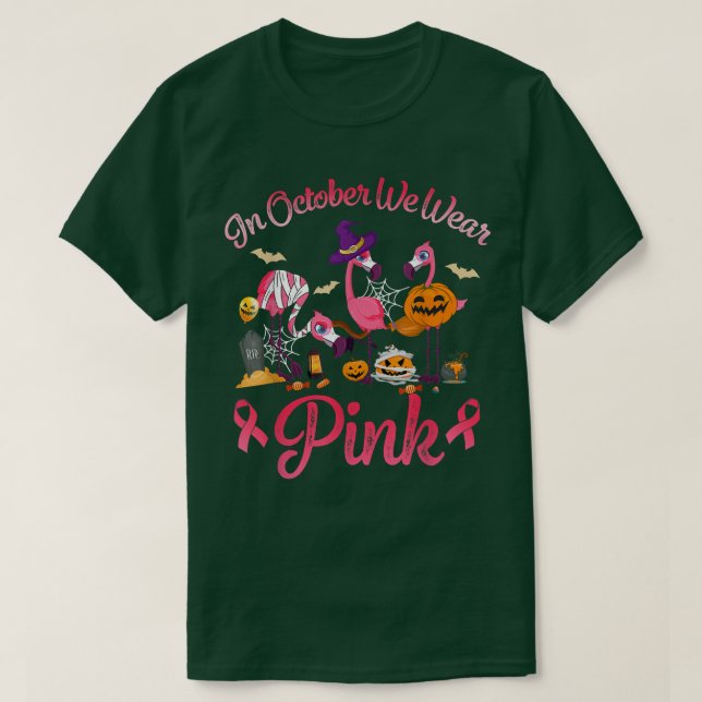 T-shirt En Octobre Nous Portons Pink Halloween Flamant ros (Design devant)