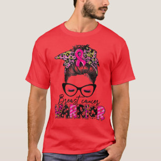 T-shirt En Octobre Nous Portons Pink Messy Bun Pink Leopar