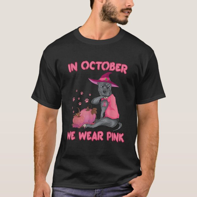 T-shirt En Octobre Nous Portons Pink Pitbull Chien Cancer  (Devant)