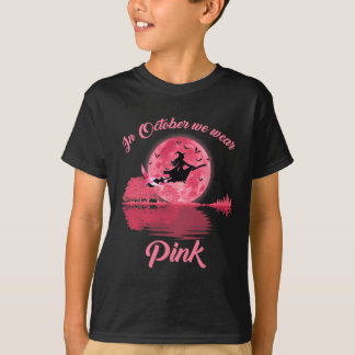 T-shirt En Octobre Nous Portons Pink Ribbon Halloween Witc