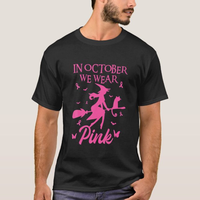 T-shirt En Octobre Nous Portons Pink Ribbon sorcier Hallow (Devant)